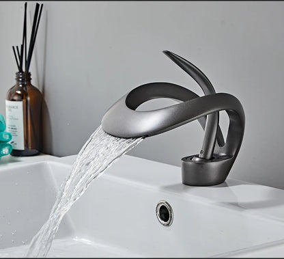 Golden/White Bathroom Basin Faucet Black Bathroom Faucet Brass Creative Grey Sink Mixer Tap Hot & Cold Waterfall Basin Faucet