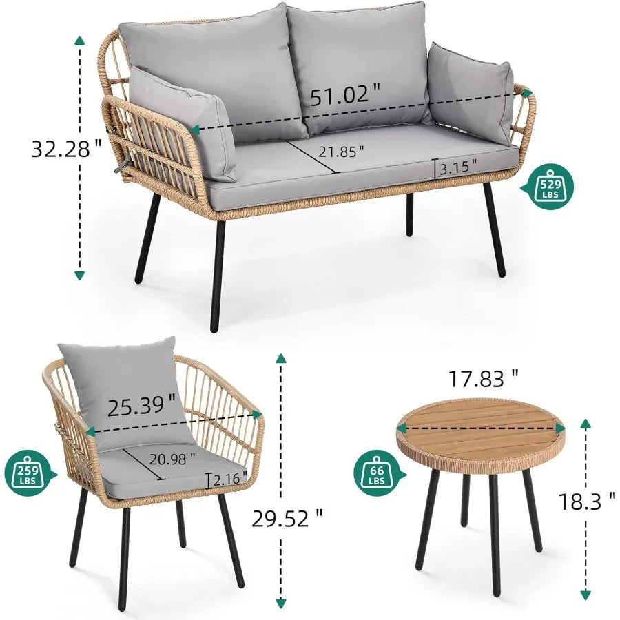 YITAHOME 4 Pieces Patio Furniture Set Outdoor Wicker Bistro Set with AllWeather Rattan Construction Comfortable Loveseat Chairs