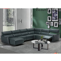QY Dual Motor Power Reclining Genuine Leather Sectional Sofa with Adjustable Headrests, L-Shaped Corner Couch with Chaise Lounge