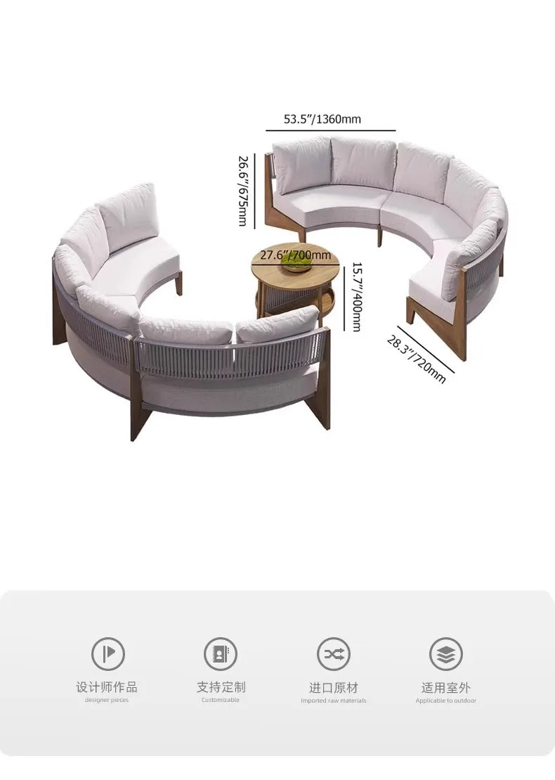 Outdoor circular sofa, rattan woven outdoor courtyard garden, villa restaurant, outdoor booth, anti-corrosion teak furniture