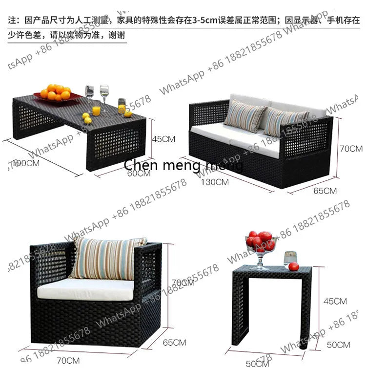 Outdoor rattan sofa combination waterproof and sunscreen outdoor courtyard balcony rattan chair