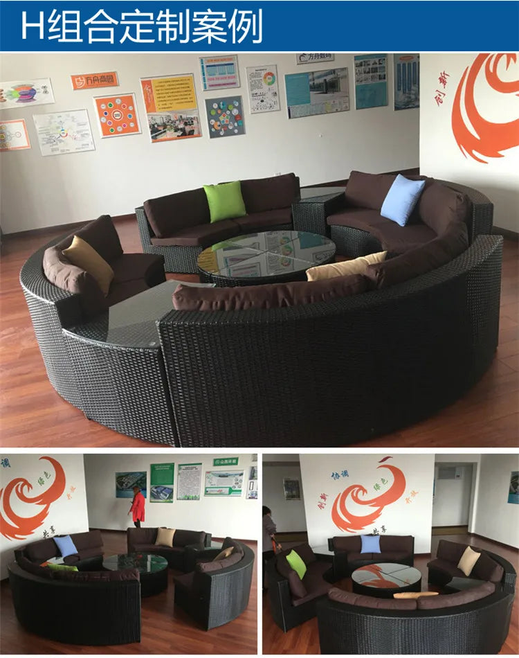 Modern Imitation Rattan Round Sofa Set Outdoor Garden Patio Rattan Woven Sofa Leisure Balcony Rattan Chair Furniture