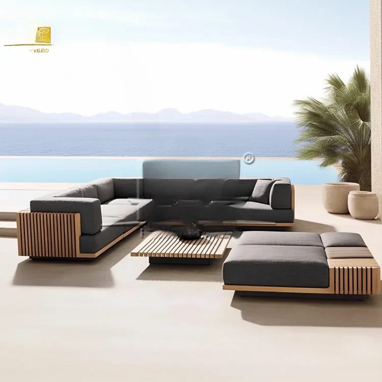 'Modern Teak Wood Outdoor Furniture With Cushions Water Proof Sectional Sofa
