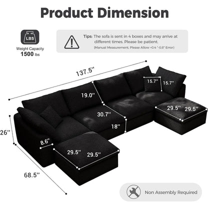 Cloud Modular Sectional Sofa with 2 Storage Ottomans 160.6" Down Filled Comfort U Shaped Sofa Minimalist Wide Deep Seat Couch