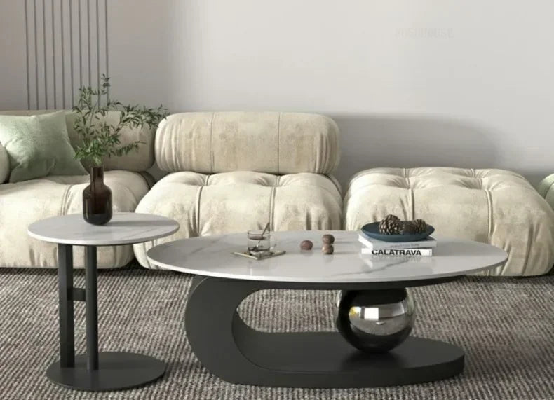 Bright Oval Coffee Tables for Tea Room Italian Rock Slab Easy To Clean Side Table Luxury Tables for Living Room a
