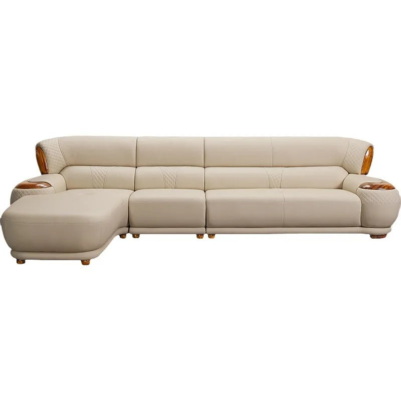 Modern new Chinese ebony leather sofa high-end villa solid wood first layer cowhide European living room luxury furniture