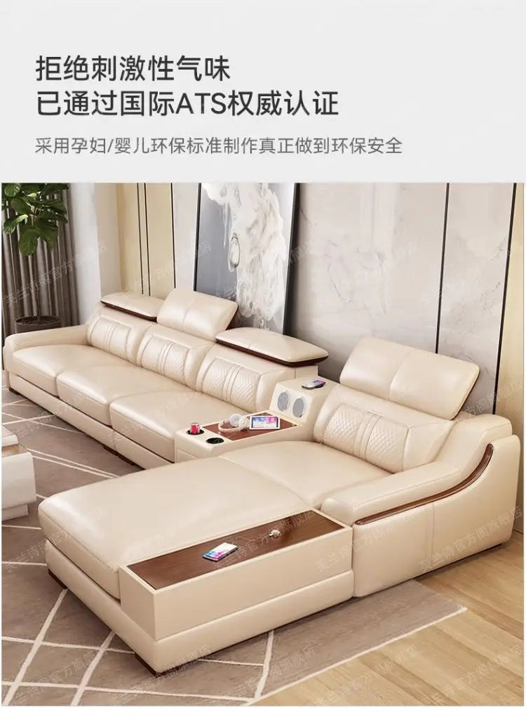 custom. [Official Genuine] Fulansige Leather Sofa Light Luxury Solid Wood Simple Small Yellow Cowhide Corner Small Apartment Cha