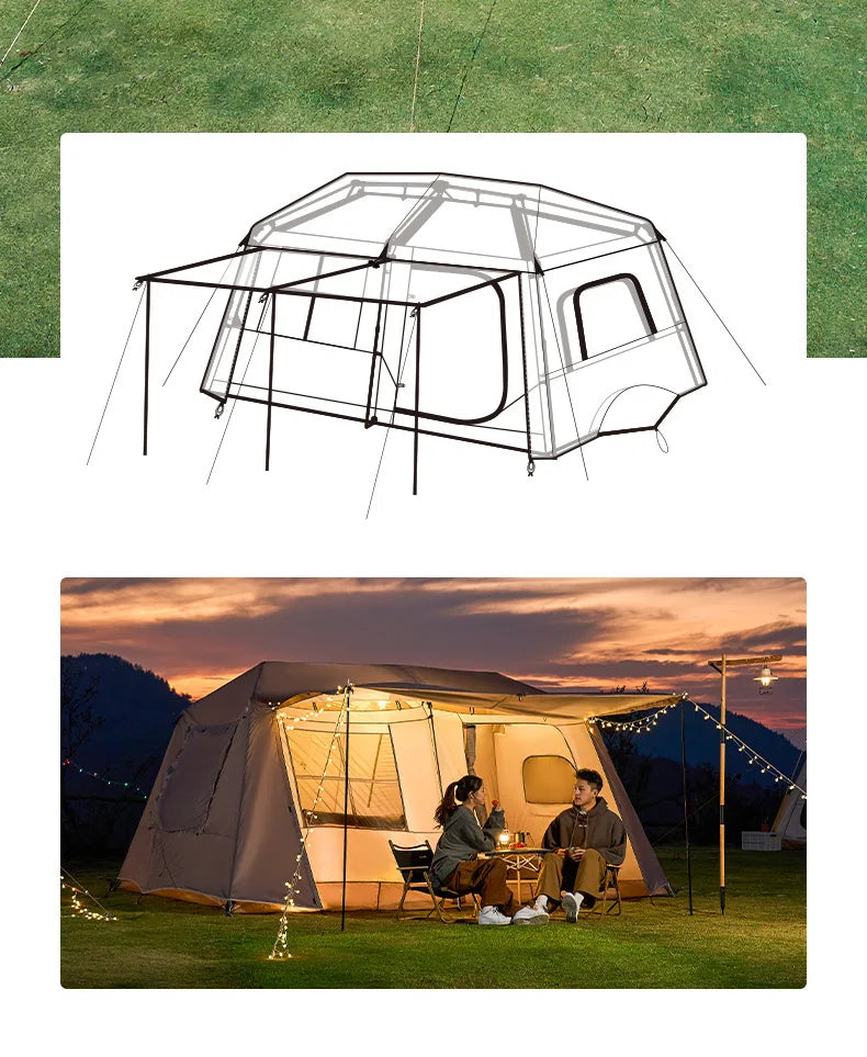 Cabin Tent 2 Room Large Family Camping Tent Automatic Quick Setup Waterproof UV Protection Outdoor 4 Season Ridge Tent