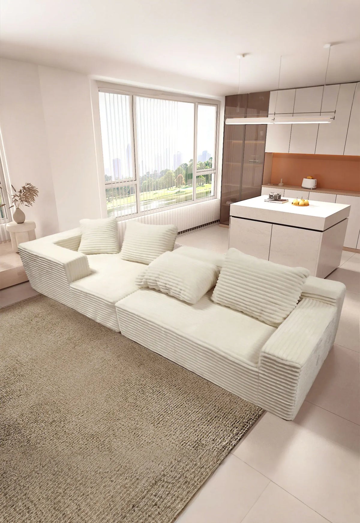 L-Shaped Sectional Couches for Living Room with Memory Foam, No Assembly Convertible Sofa Bed, Corduroy Fabric Customized