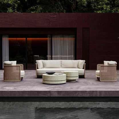 Luxury Rattan Outdoor Sofas Retro Garden Furniture Leisure Home Balcony Patio Set Nordic Rainproof and Sunproof Rope Sofa Chair