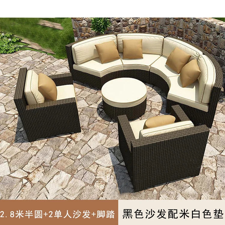Outdoor rattan sofa courtyard open-air combination seat pe imitation rattan outdoor garden leisure balcony full circle curved ch