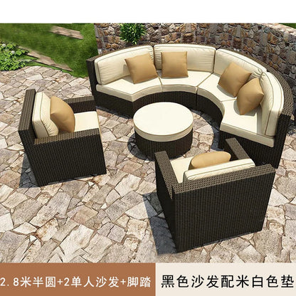 Outdoor rattan sofa courtyard open-air combination seat pe imitation rattan outdoor garden leisure balcony full circle curved ch