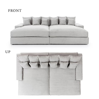 Wide Deep Seat Oversized Loveseat Chaise Compressed Sofa Bed, Fluffy Corduroy Upholstered Cloud Couch Living Room Sofas