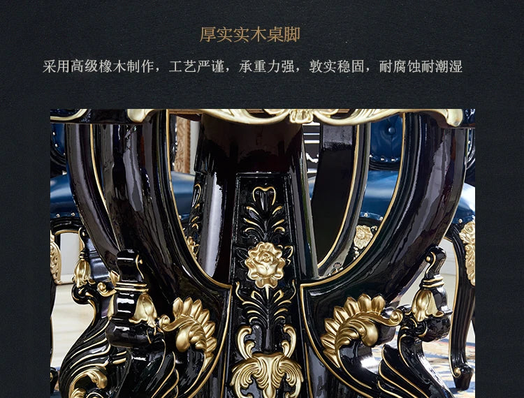 HTT marble dining table and chair combination carved round table for household8 people round  with turntable furniture