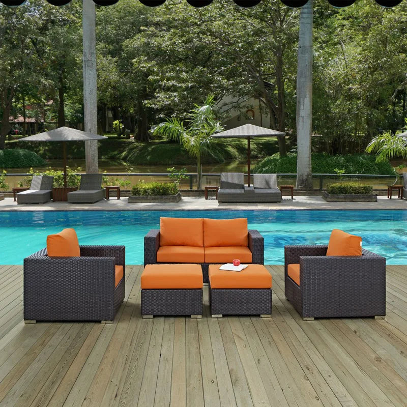 Outdoor rattan sofa, rainproof and sunscreen woven three piece set, tea table combination, outdoor furniture