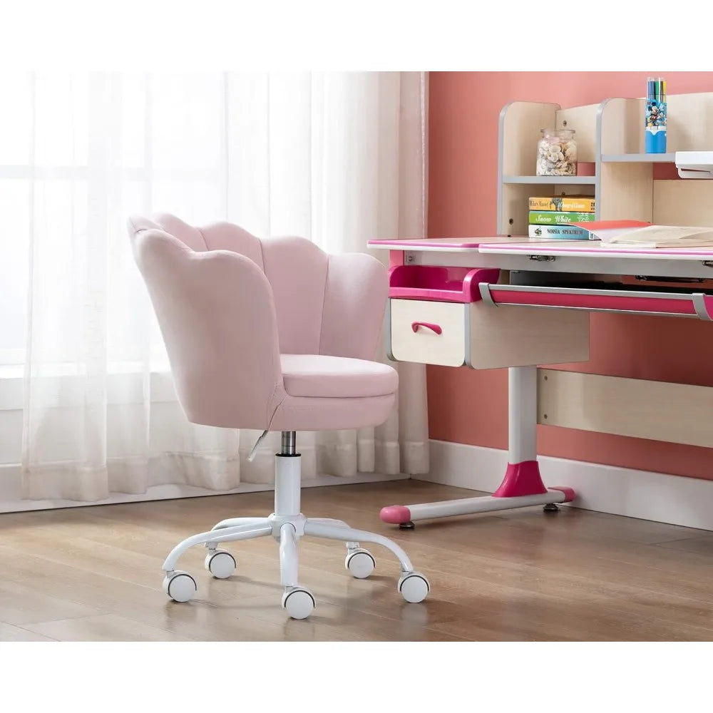 Cute Kids Desk Chair,Velvet Bedroom Chair Adjustable Child Computer Chair Swivel Shell Vanity Chairs for Girls Bedroom/Study Ro