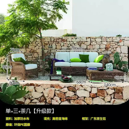 HXL outdoor sofa balcony rattan chair garden waterproof aluminum alloy outdoor terrace casual rattan sofa chair
