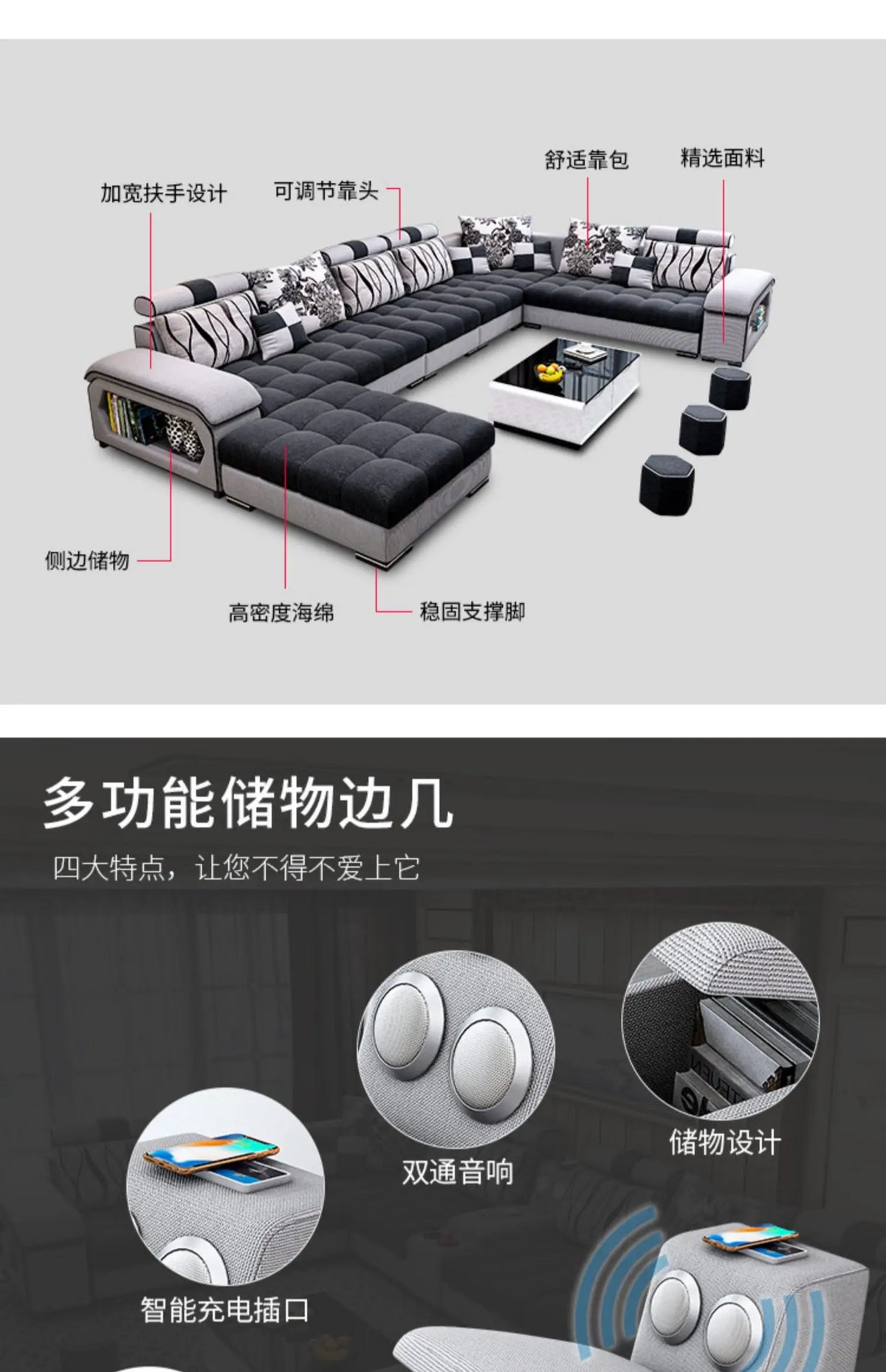Fabric sofa, simple and modern size, living room, Nordic latex technology fabric sofa