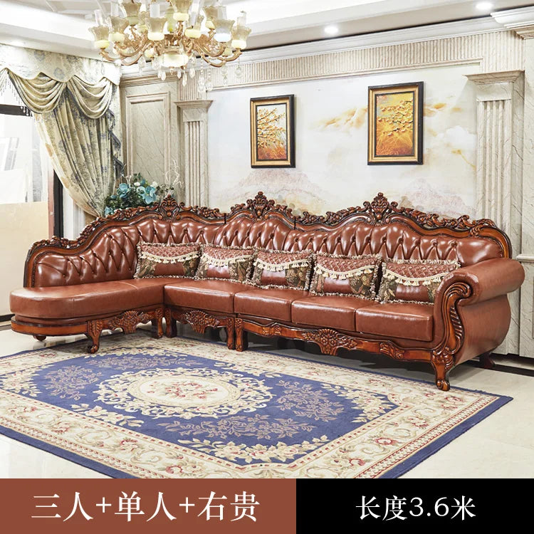 European leather corner high-end left and right concubines American solid wood  living room L-shaped combination sofa