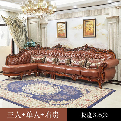 European leather corner high-end left and right concubines American solid wood  living room L-shaped combination sofa