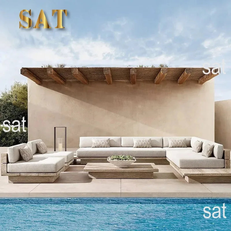 nvNordic Creative Outdoor Garden Sofa Waterproof Sunscreen Teak Do Old Outdoor Sofa Combination Outdoor Furniture&