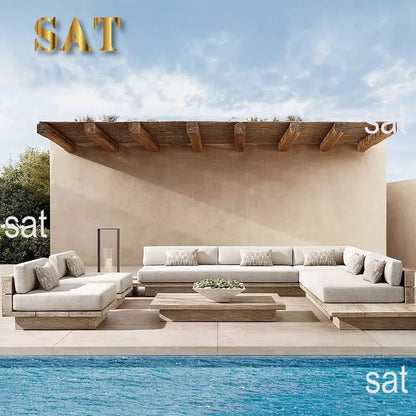 nvNordic Creative Outdoor Garden Sofa Waterproof Sunscreen Teak Do Old Outdoor Sofa Combination Outdoor Furniture&