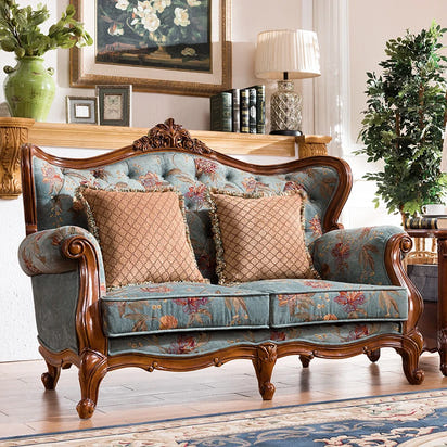 American-style all-solid wood fabric sofa combination three-person furniture set