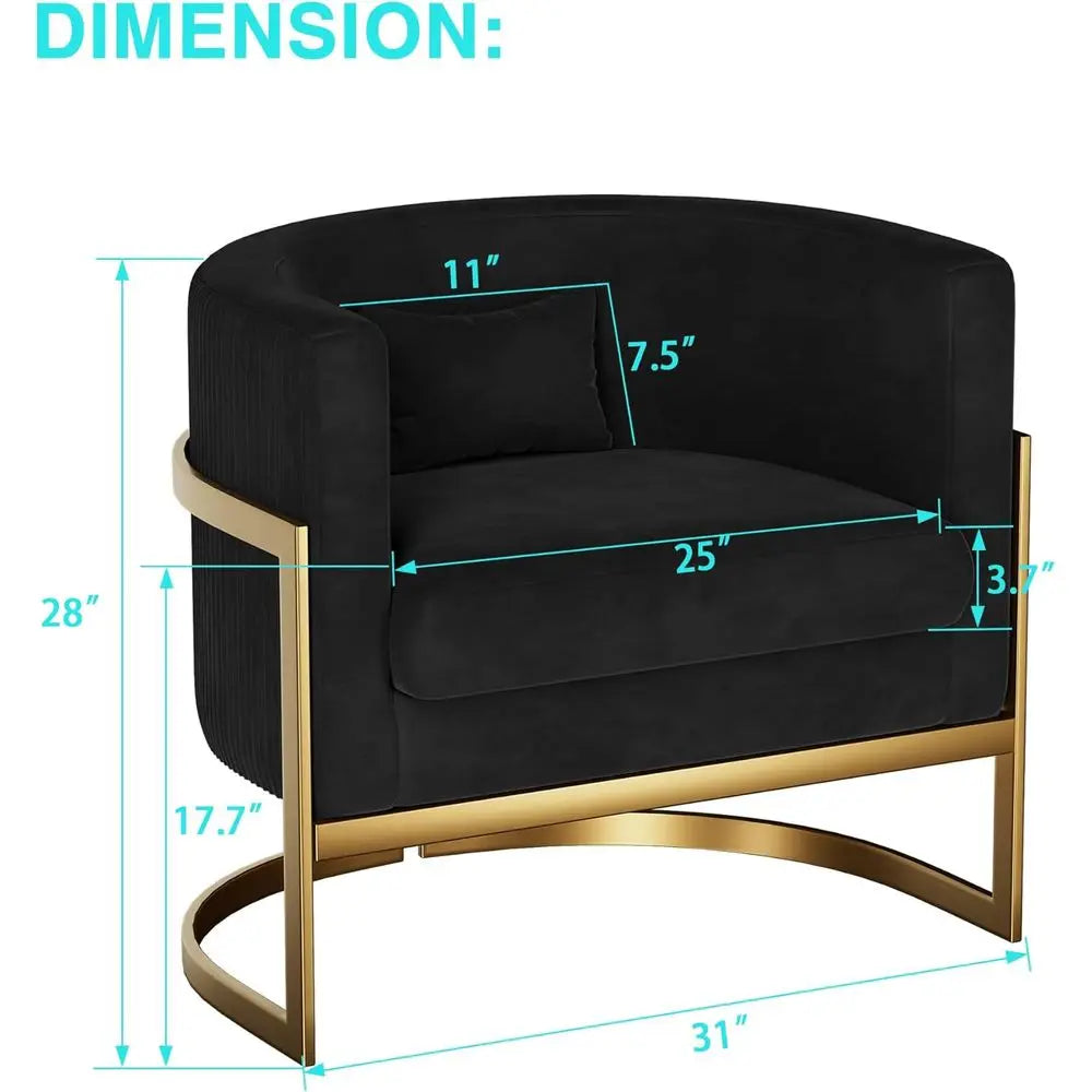 Gold Barrel Chair, Upholstered Arm Chairs for Bedroom, Living Room, Sofa Chair, Club Chairs, Black