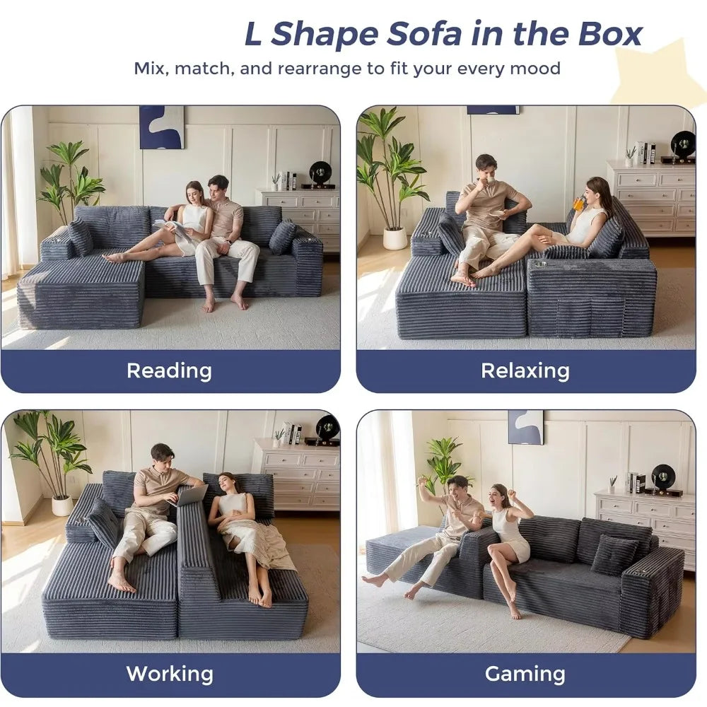 Vacuum Compression Living Room Boneless High Density Combination Foam Sofa Sofa Bed with Cup Holder