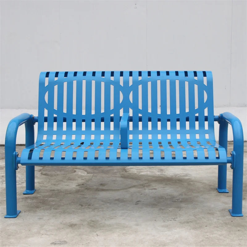 Outdoor Furniture Powder Coated Slatted Steel Bench Seat Outside Park Metal Seating Bench Garden Rustic Sitting Chair Bench