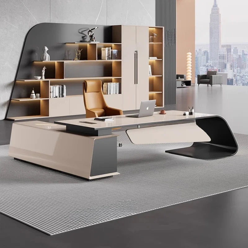 Designer Modern Office Desks Asthetic Luxury Storage Drawers Writing Executive Desk L Shaped Study Escritorios Office Furniture