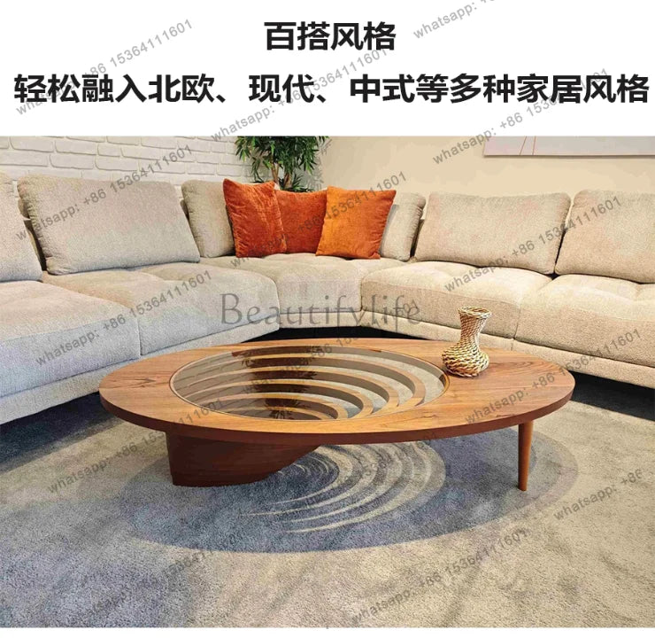 Table basse en bois massif, salon, maison, lumière, luxe, haut de gamme, table à thé créative, ovale, moderne