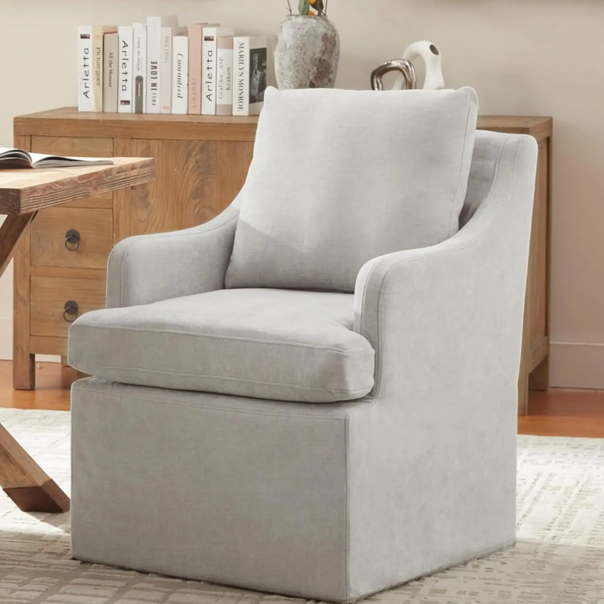 Upholstered Dining Chairs, Modern Kitchen Chairs Dinner Chairs with 4 Casters, Linen Armchair for Bedroom Reading Room Liv