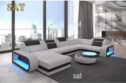 New Arrival New Arrival Italian Style Modern Design Leather Furniture U Shape Sectional Sofa With LED Light For Living Room Sofa