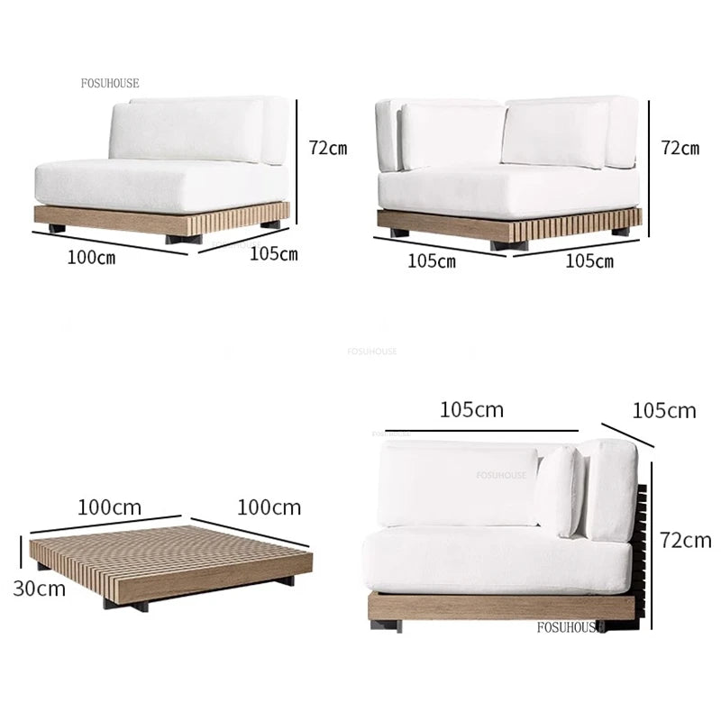 Nordic Solid Wood Villa Set Patio Outdoor Sofas Waterproof Sun Protection Balcony Leisure Recliner Light Luxury Garden Furniture
