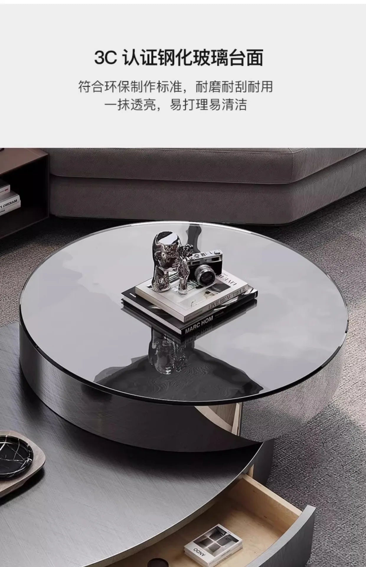 Italian Luxury Oval Coffee Tables Modern Minimalist Rotatable Center Coffee Table Set Stainless Steel Living Room Furniture FYCT