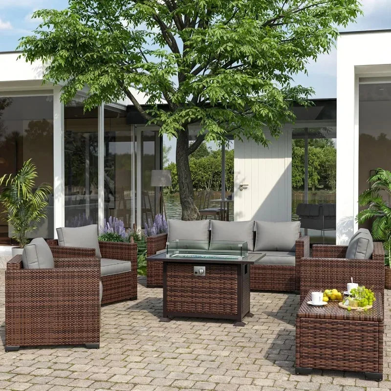 Furniture Set with Fire Pit Table, 8 Pieces Outdoor Oversized Sectional Sofa