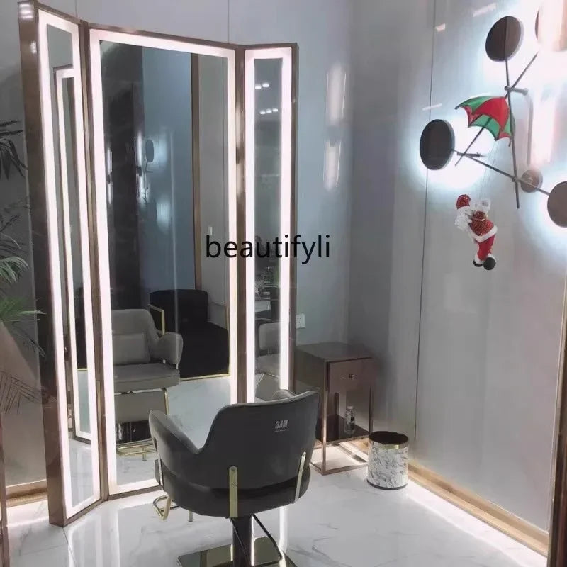 Barber shop, hairdressing, hairdressing salon special barber shop mirror, lamp mirror table