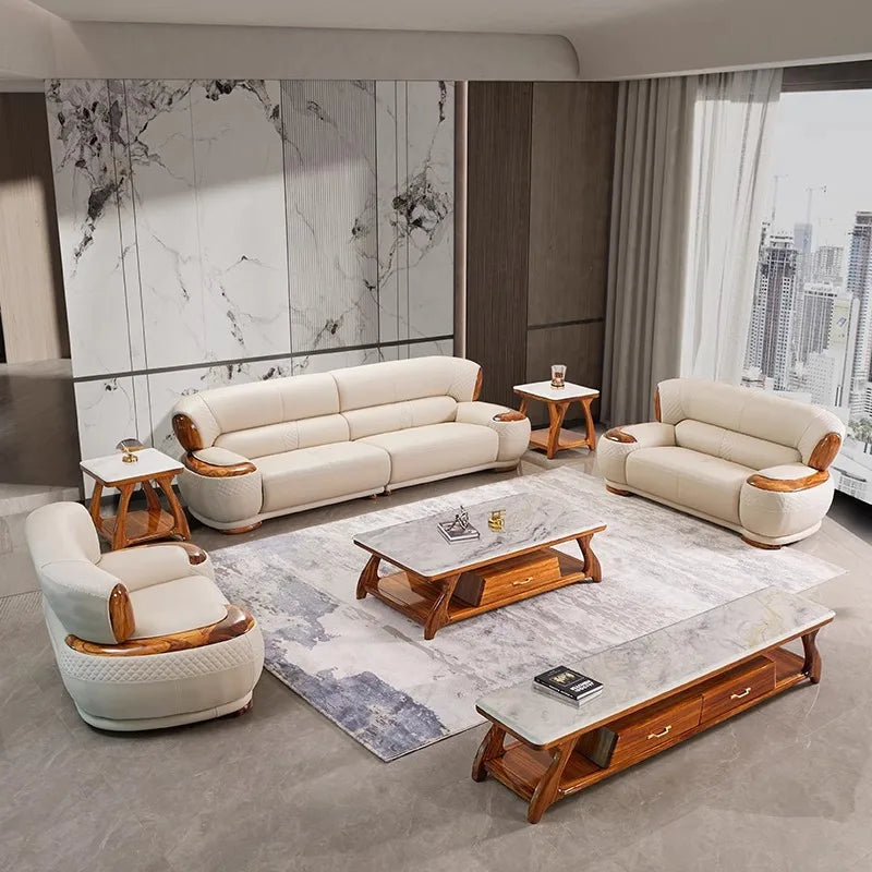 New Chinese Ebony Leather Sofa High-end Villa Large Flat Floor Living Room Leather Art Solid Wood Princess Corner 23 Combination
