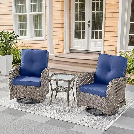 Patio Furniture Swivel Glider PE Wicker Chair, Outdoor Swivel Rocker Seating with Cushions for Porch Deck Balcony, Brown/Gray