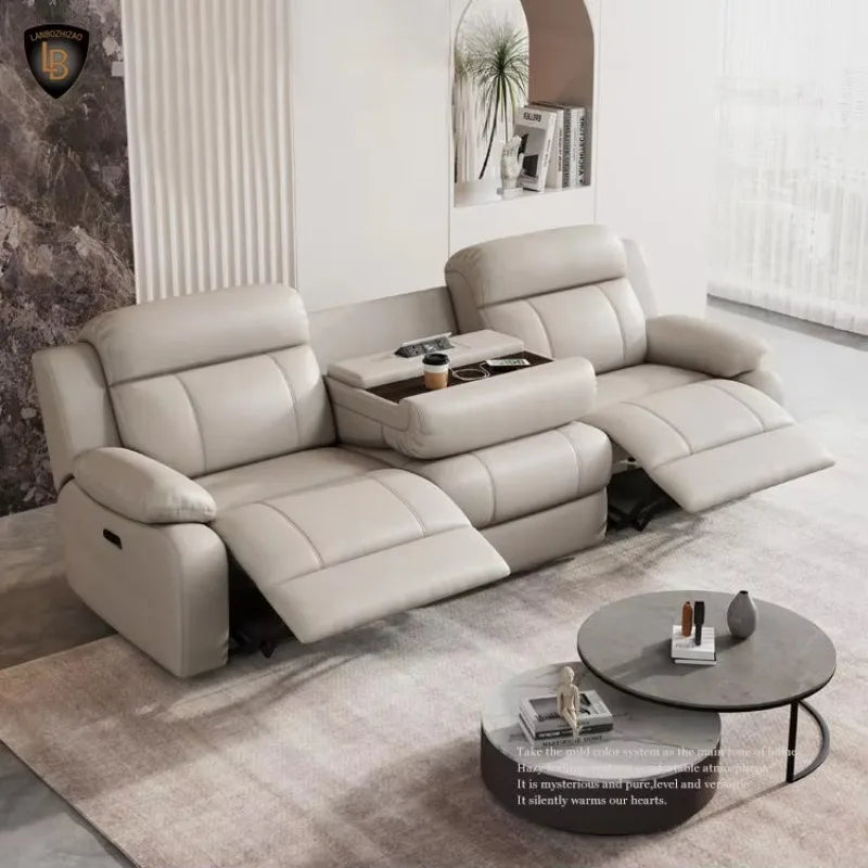Hot Sale Modern Italian Single Electric Sofa Genuine Leather Multi-Functional Recliner with Metal Corner Combination