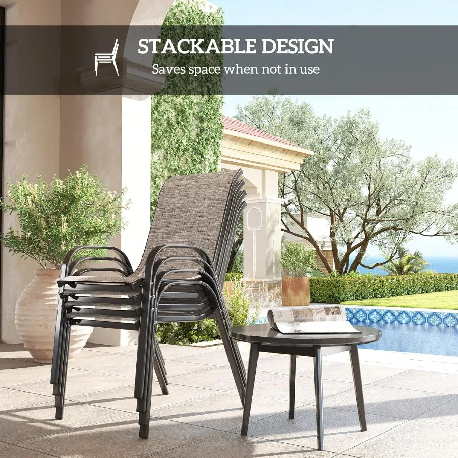 Outdoor Dining Chairs Set of 4 Stackable Patio Dining Chairs High Back Outdoor Patio Chairs with Breathable Mesh Seat Metal Fra