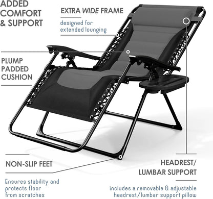 Outdoor Padded Zero Gravity Chair, Patio Lounge Chair Outdoor Recliner, Oversized Anti Gravity Lounger with Adjustable Headrest