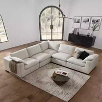 Nordic Cream White Linen Fabric Living Room Couch Sectional Cloud Sofa Modern Simple L Shaped Modular Corner Sofa Set Furniture