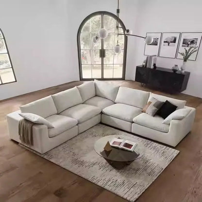 Nordic Cream White Linen Fabric Living Room Couch Sectional Cloud Sofa Modern Simple L Shaped Modular Corner Sofa Set Furniture