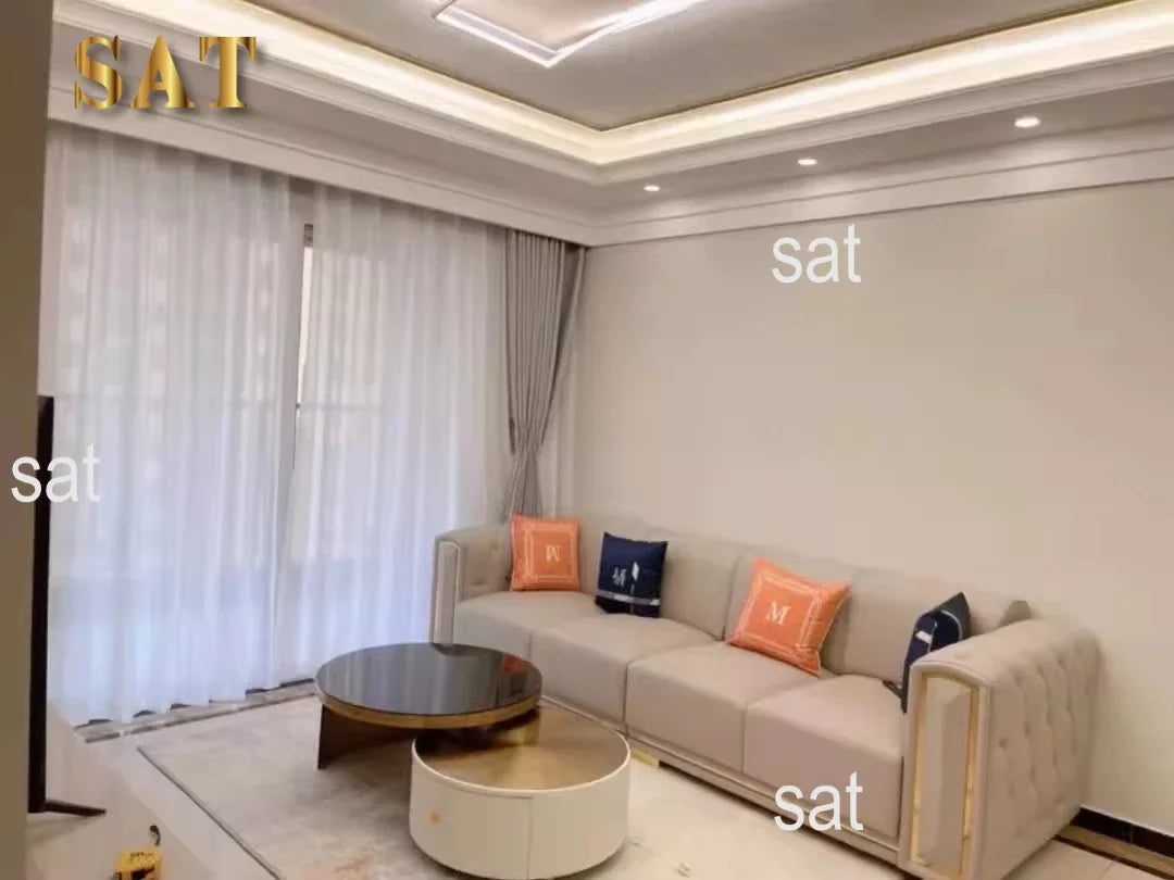 -Modern Luxury High-end Living Room Sofa Set Furniture Upholstered Full Leather Button Tufted Sofa Home