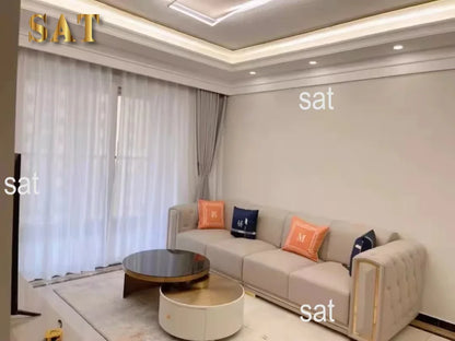 -Modern Luxury High-end Living Room Sofa Set Furniture Upholstered Full Leather Button Tufted Sofa Home