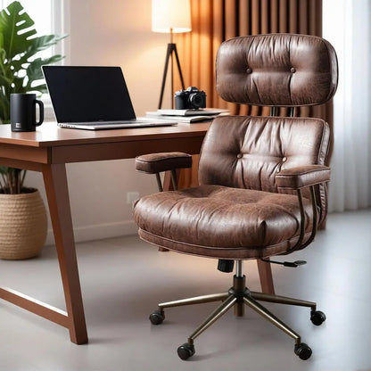 Ergonomic Century Modern Leather High-Back Swivel Chair with Plush Cushion, Brown Suede (Executive Office)