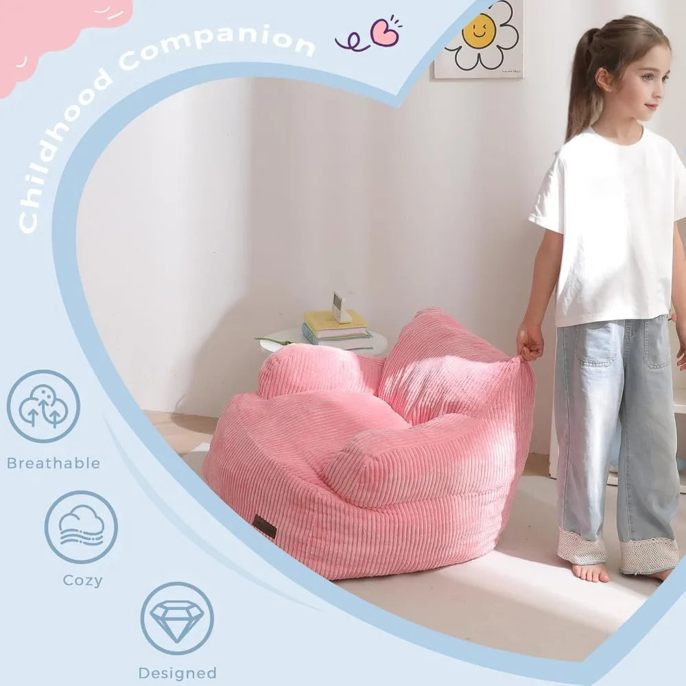 Kids Bean Bag Chair, Toddler Sofa with Foam Filling and Pocket for Gaming Reading Pink