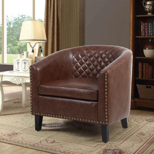 Barrel Chairs with Soft Padded Armrest, Club Chairs with nailheads and solid wood legs for Living Room Bedroom Waiting Room